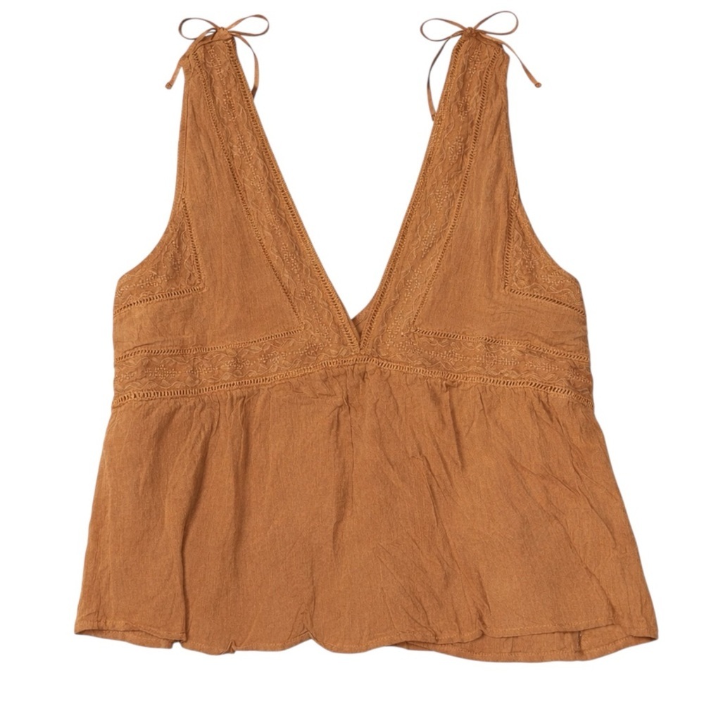 Melrose Place Rust Boho Babydoll Top Lace Trim Festival Tank Size M